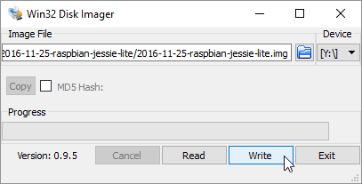 Write the Rasbian image using Win32DiskImager